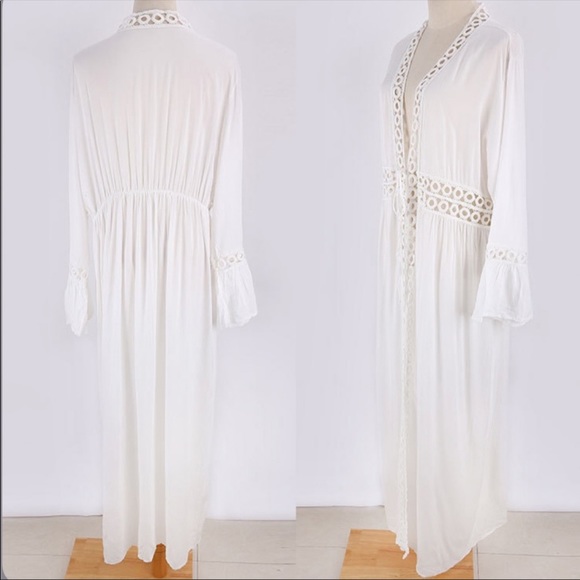 RESTOCKING 🌵 boho swim cover up kimono maxi white - Picture 4 of 6